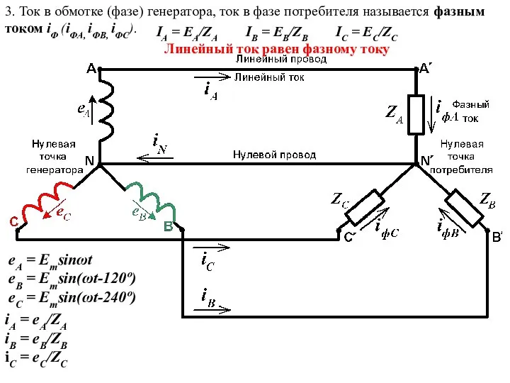 3. Ток в обмотке (фазе) генератора, ток в фазе потребителя называется