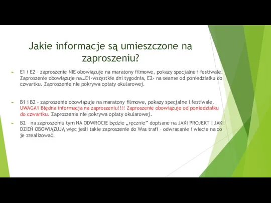 Jakie informacje są umieszczone na zaproszeniu? E1 i E2 – zaproszenie