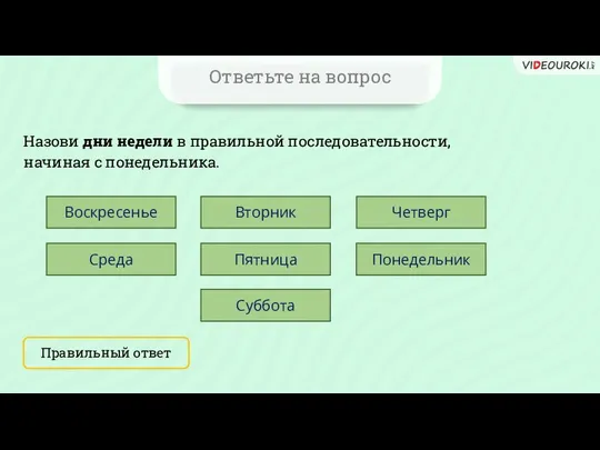 Ответьте на вопрос Назови дни недели в правильной последовательности, начиная с