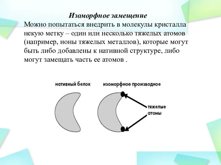 Изоморфное замещение Можно попытаться внедрить в молекулы кристалла некую метку –