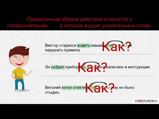 Он собрал прибор так, как было написано в инструкции. Придаточные образа