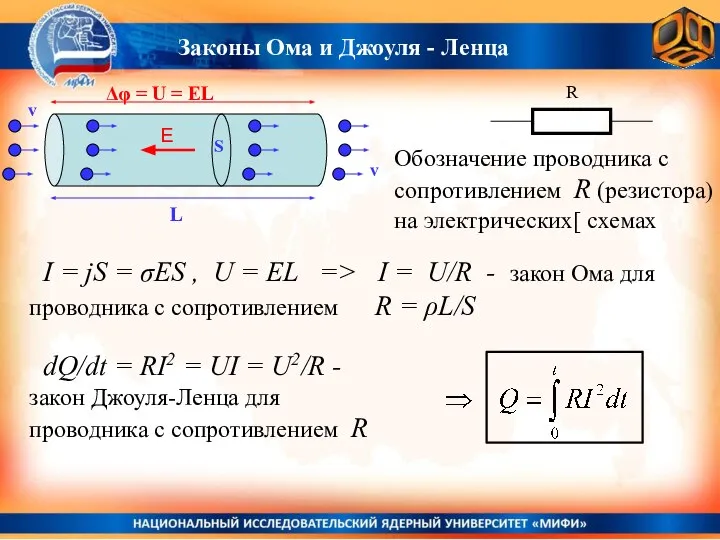 I = jS = σES , U = EL => I