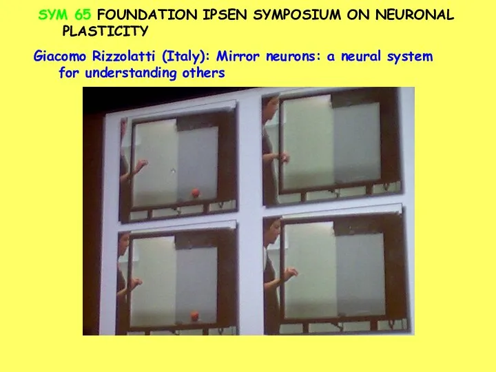 SYM 65 FOUNDATION IPSEN SYMPOSIUM ON NEURONAL PLASTICITY Giacomo Rizzolatti (Italy):