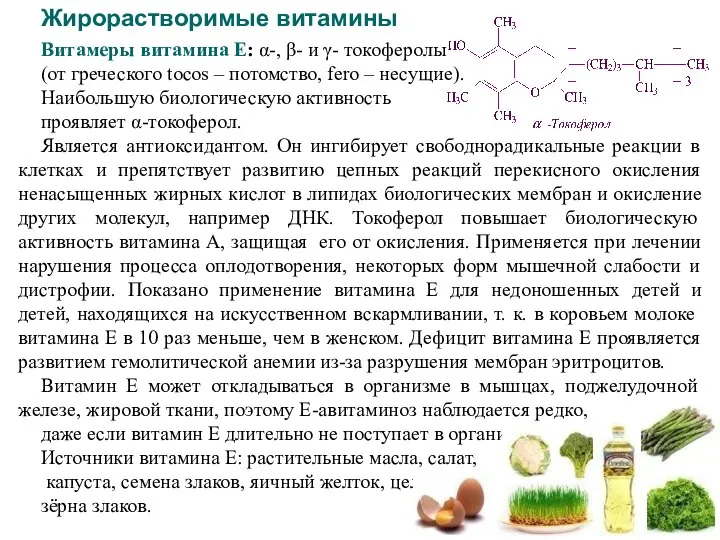 Жирорастворимые витамины Витамеры витамина Е: α-, β- и γ- токоферолы (от