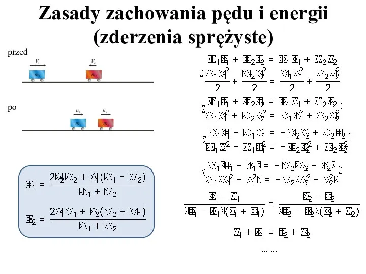 Zasady zachowania pędu i energii (zderzenia sprężyste) przed po