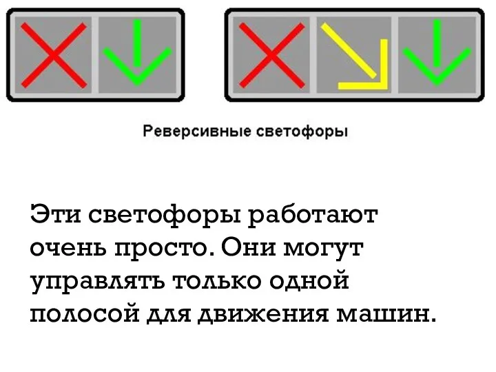 Эти светофоры работают очень просто. Они могут управлять только одной полосой для движения машин.