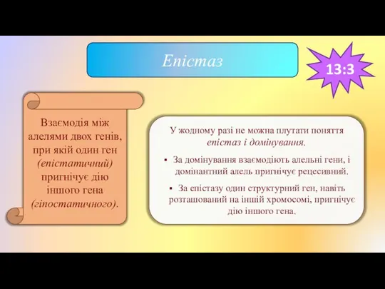 Епістаз Взаємодія між алелями двох генів, при якій один ген (епістатичний)