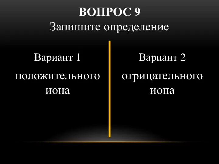 Вариант 1 положительного иона Вариант 2 отрицательного иона ВОПРОС 9 Запишите определение