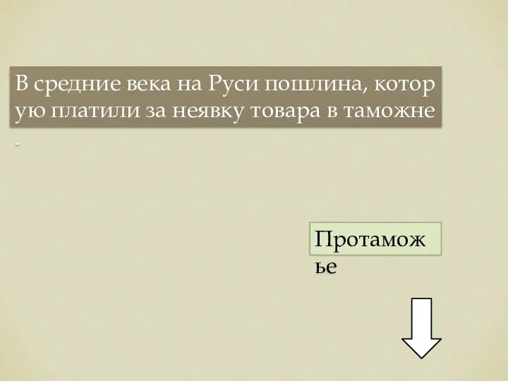 В средние века на Руси пошлина, которую платили за неявку товара в таможне. Протаможье