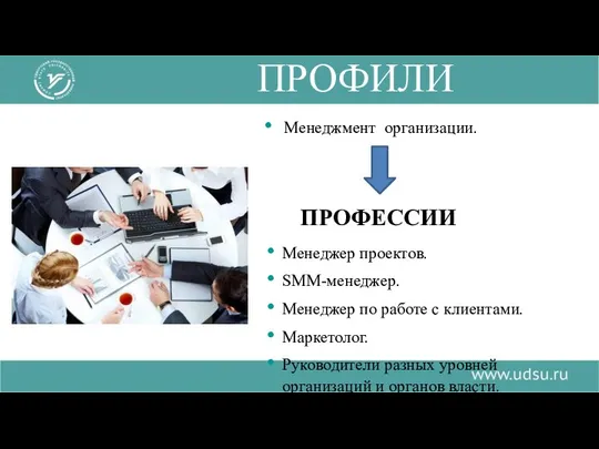 ПРОФИЛИ Менеджмент организации. ПРОФЕССИИ Менеджер проектов. SMM-менеджер. Менеджер по работе с