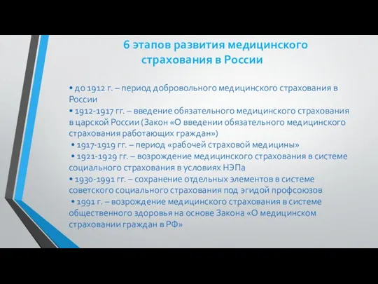 6 этапов развития медицинского страхования в России • до 1912 г.