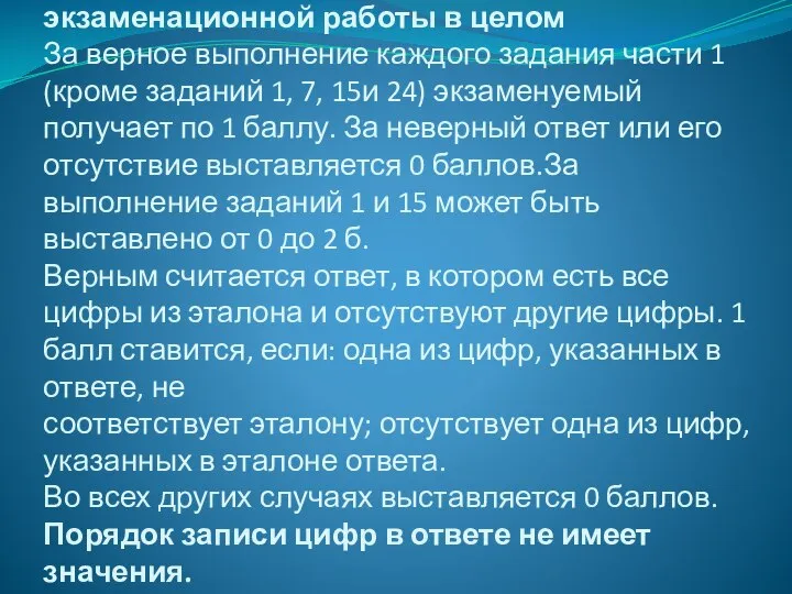 9. Система оценивания отдельных заданий и экзаменационной работы в целом За