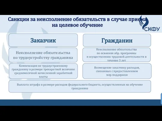 Санкции за неисполнение обязательств в случае приема на целевое обучение Заказчик