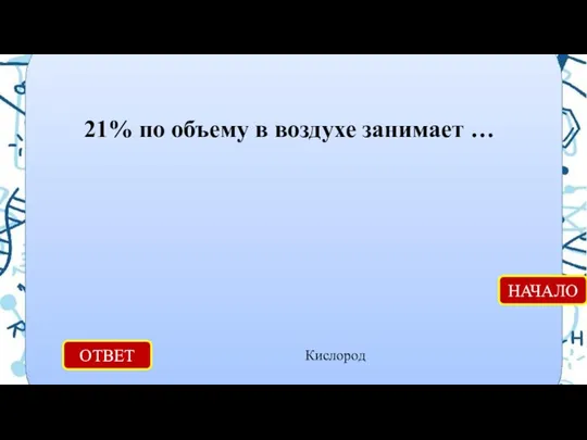 ОТВЕТ Кислород НАЧАЛО 21% по объему в воздухе занимает …