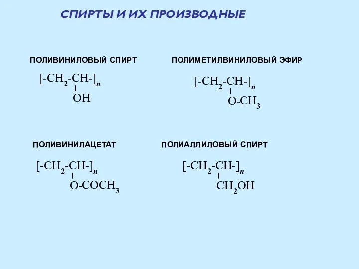 СПИРТЫ И ИХ ПРОИЗВОДНЫЕ ПОЛИВИНИЛОВЫЙ СПИРТ ПОЛИМЕТИЛВИНИЛОВЫЙ ЭФИР ПОЛИВИНИЛАЦЕТАТ ПОЛИАЛЛИЛОВЫЙ СПИРТ