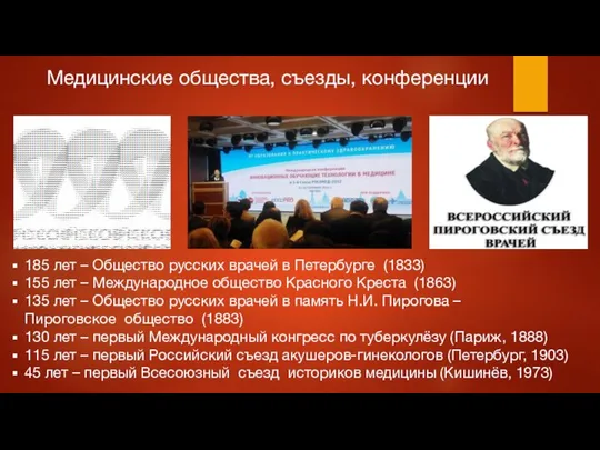 Медицинские общества, съезды, конференции 185 лет – Общество русских врачей в