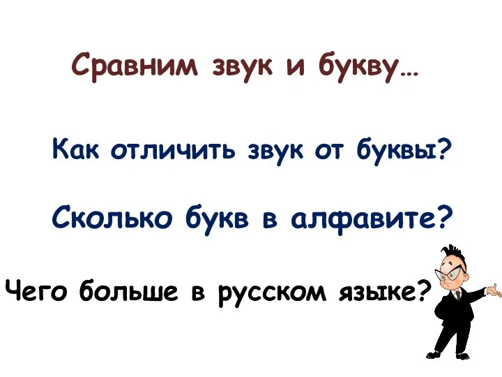 Сравним звук и букву… Как отличить звук от буквы? Сколько букв