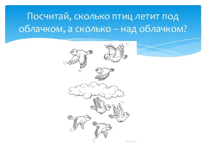 Посчитай, сколько птиц летит под облачком, а сколько – над облачком?