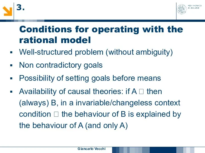 Giancarlo Vecchi Conditions for operating with the rational model Well-structured problem