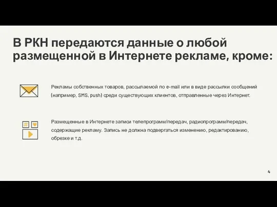 В РКН передаются данные о любой размещенной в Интернете рекламе, кроме: