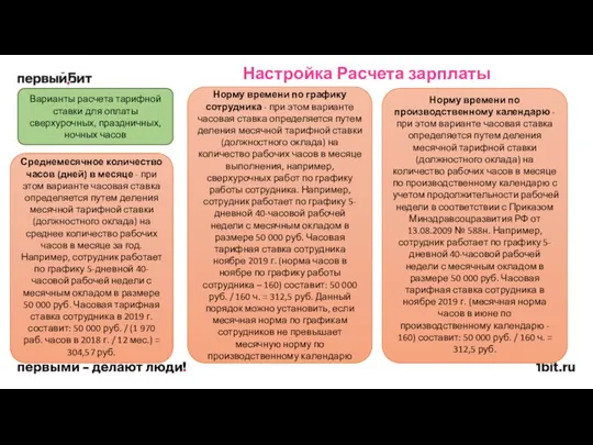 Настройка Расчета зарплаты Варианты расчета тарифной ставки для оплаты сверхурочных, праздничных,