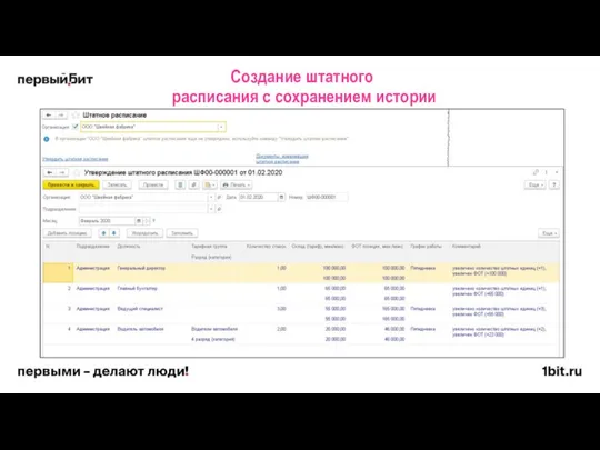 Создание штатного расписания с сохранением истории