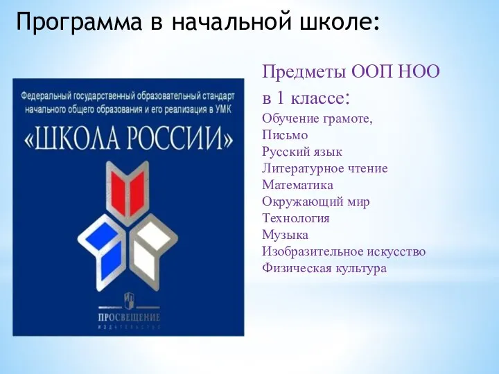 Программа в начальной школе: Предметы ООП НОО в 1 классе: Обучение