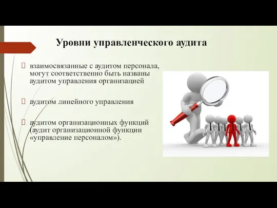 Уровни управленческого аудита взаимосвязанные с аудитом персонала, могут соответственно быть названы