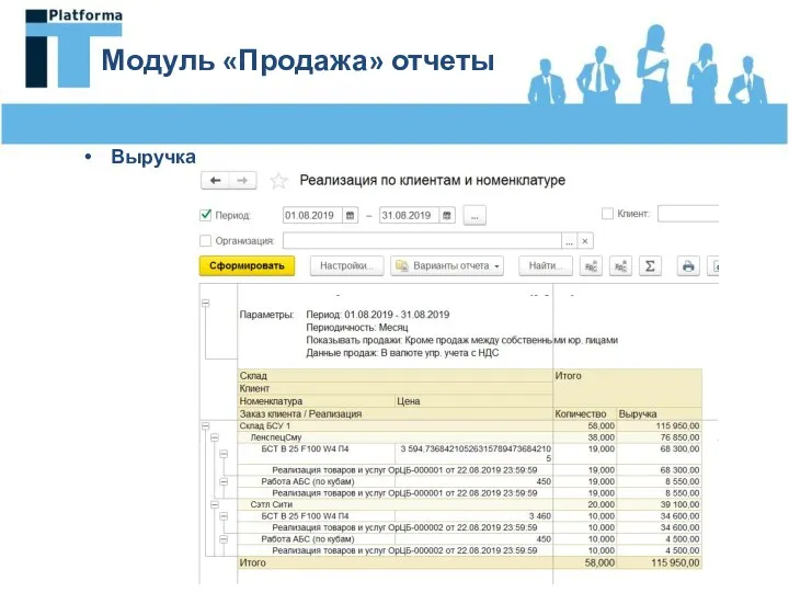 Модуль «Продажа» отчеты Выручка