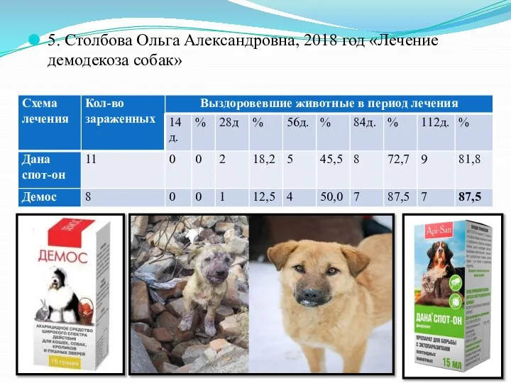 5. Столбова Ольга Александровна, 2018 год «Лечение демодекоза собак»