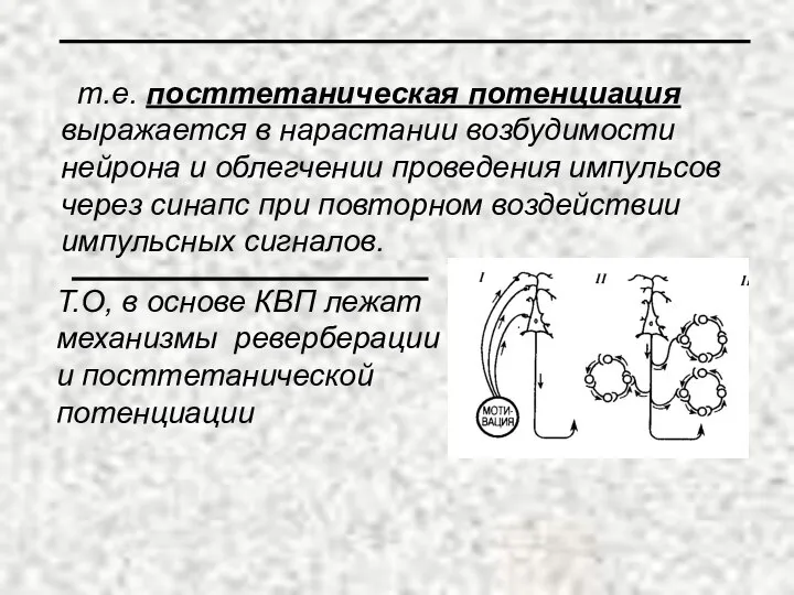 т.е. посттетаническая потенциация выражается в нарастании возбудимости нейрона и облегчении проведения