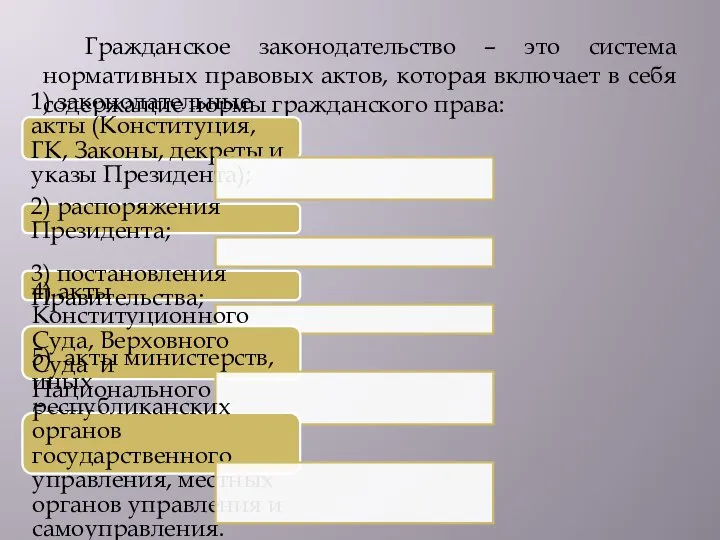 Гражданское законодательство – это система нормативных правовых актов, которая включает в