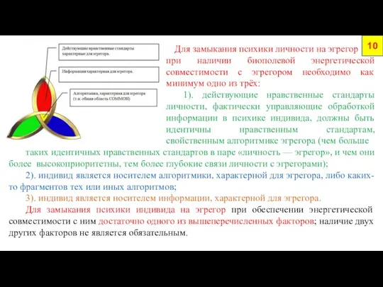 10 Для замыкания психики личности на эгрегор при наличии биополевой энергетической