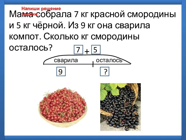 Мама собрала 7 кг красной смородины и 5 кг чёрной. Из