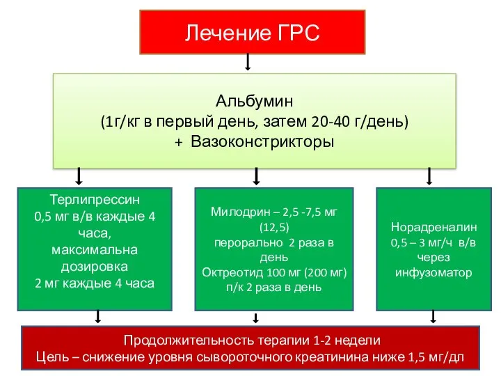 Лечение ГРС Альбумин (1г/кг в первый день, затем 20-40 г/день) +