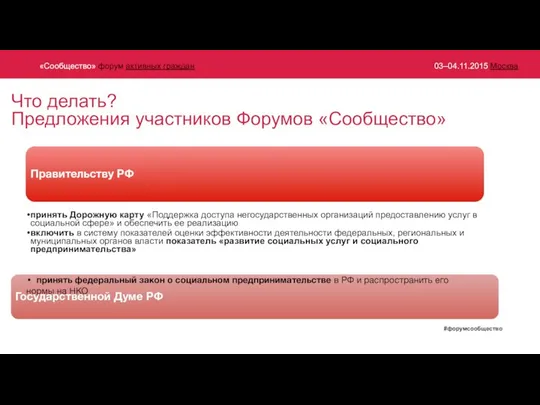 Правительству РФ принять Дорожную карту «Поддержка доступа негосударственных организаций предоставлению услуг