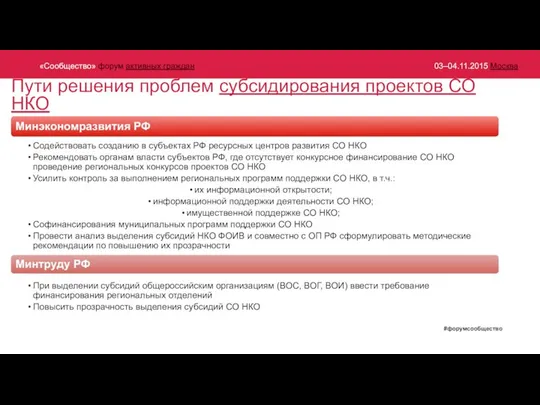 Пути решения проблем субсидирования проектов СО НКО