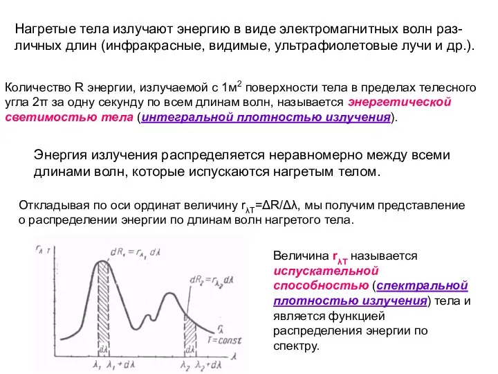 Нагретые тела излучают энергию в виде электромагнитных волн раз-личных длин (инфракрасные,