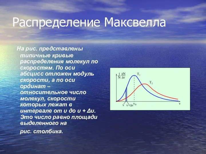 Распределение Максвелла На рис. представлены типичные кривые распределения молекул по скоростям.