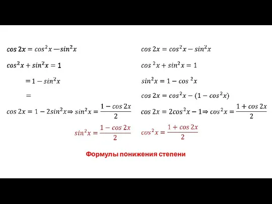 Формулы понижения степени