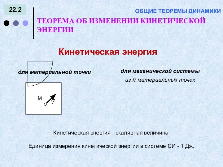 22.2 ТЕОРЕМА ОБ ИЗМЕНЕНИИ КИНЕТИЧЕСКОЙ ЭНЕРГИИ ОБЩИЕ ТЕОРЕМЫ ДИНАМИКИ для материальной