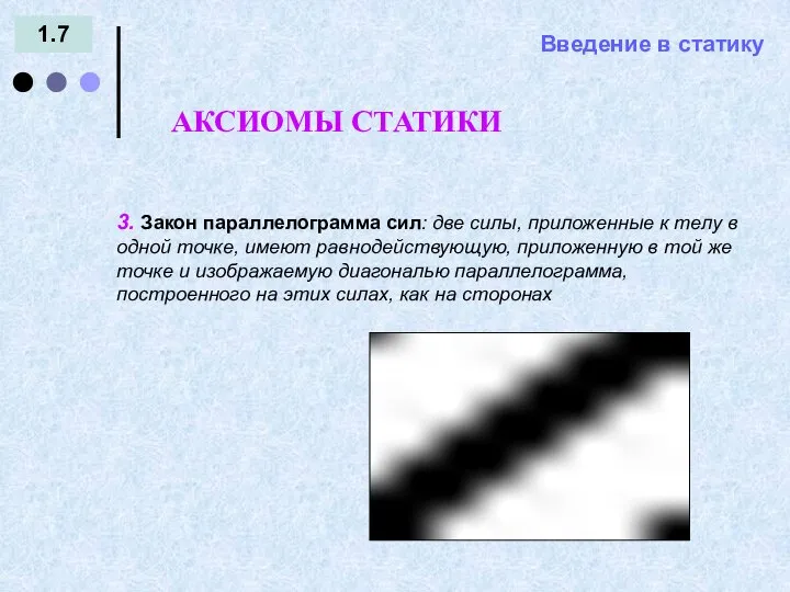 Введение в статику 1.7 АКСИОМЫ СТАТИКИ 3. Закон параллелограмма сил: две