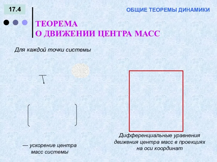 17.4 ТЕОРЕМА О ДВИЖЕНИИ ЦЕНТРА МАСС ОБЩИЕ ТЕОРЕМЫ ДИНАМИКИ — ускорение