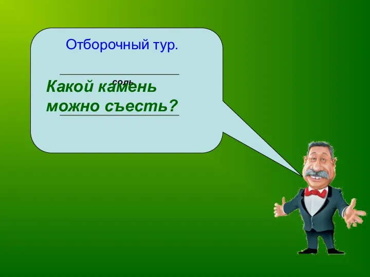 Отборочный тур. соль Какой камень можно съесть?