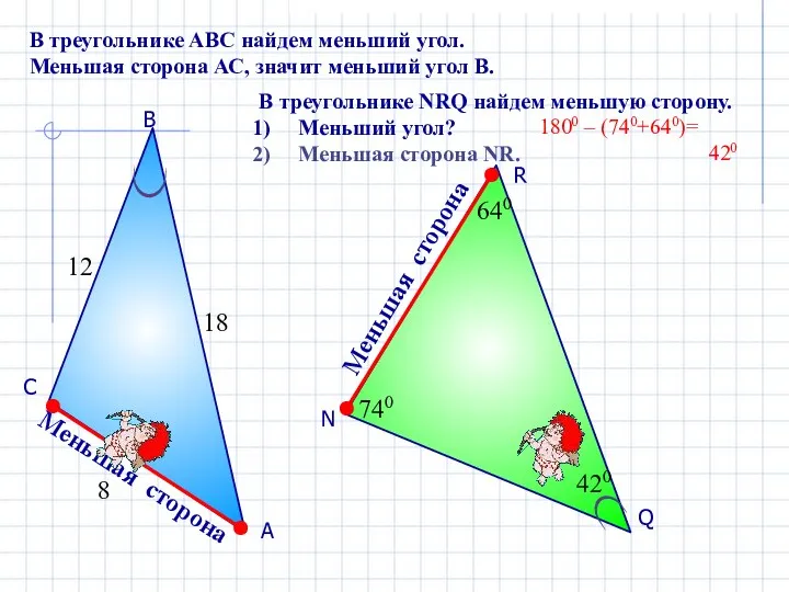 А В С Меньшая сторона В треугольнике АВС найдем меньший угол.