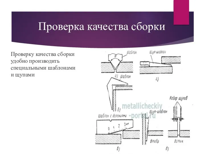 Проверка качества сборки Проверку качества сборки удобно производить специальными шаблонами и щупами