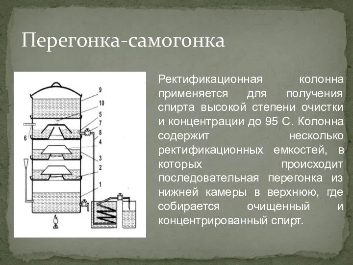 Перегонка-самогонка Ректификационная колонна применяется для получения спирта высокой степени очистки и