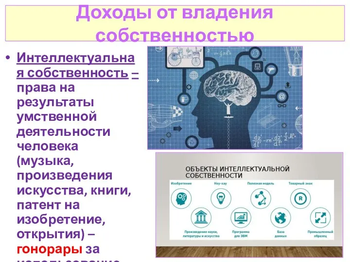 Доходы от владения собственностью Интеллектуальная собственность – права на результаты умственной