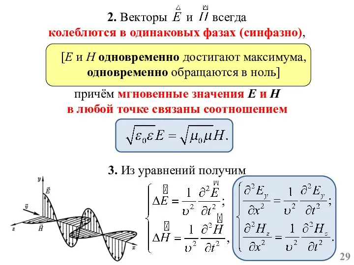 2. Векторы и всегда колеблются в одинаковых фазах (синфазно), причём мгновенные