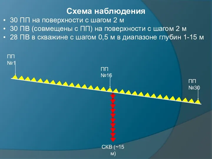 СКВ (~15 м) ПП №1 ПП №30 ПП №16 Схема наблюдения